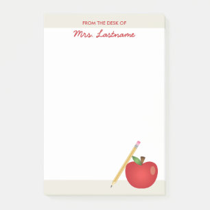 Rode Cartoonappel en gele potlood & aangepaste naa Post-it® Notes