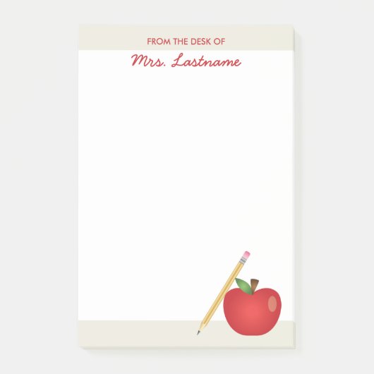 Rode Cartoonappel en gele potlood & aangepaste naa Post-it® Notes (Voorkant)