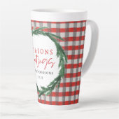 Rode cheque en aquarel krans Kerstmis Latte Mok (Rechterhoek)