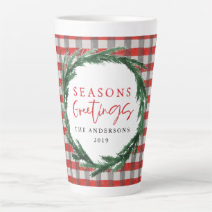 Rode cheque en aquarel krans Kerstmis Latte Mok