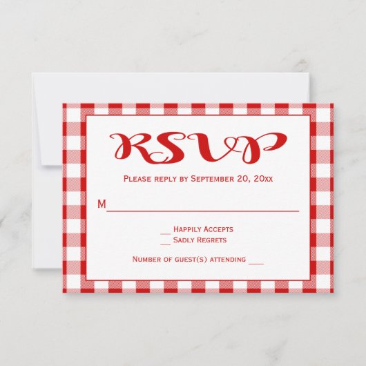 Rode cheques RSVP bruiloft, partij Gingham Plaid (Voorkant)