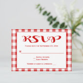 Rode cheques RSVP bruiloft, partij Gingham Plaid Kaartje (Staand voorkant)