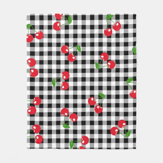 Rode Cherry Gingham Zwart & Wit Geruit Gezellig Fleece Deken (Voorkant)