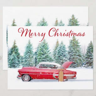 Rode Chevrolet Kerstmis Feestdagenkaart