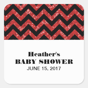 Rode Chevron Glitter Baby shower Stickers