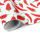 Rode Chili Pepper Patroon op Wit Cadeaupapier (Rol Hoek)