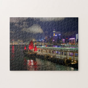 Rode Chinese brok in Hong Kong bij Night Puzzle Legpuzzel