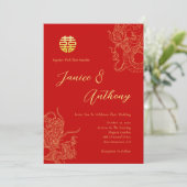 Rode Chinese bruiloft draak en feniks Kaart (Staand voorkant)