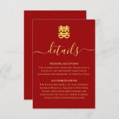 Rode  Chinese bruiloft dubbele xi details Informatiekaartje (Voorkant / Achterkant)