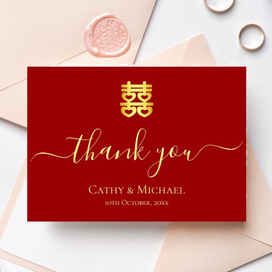 Rode Chinese bruiloft met dubbel geluk Bedankkaart