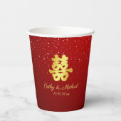 Rode Chinese bruiloft-sneeuwtheekceremonie Papieren Bekers (Achterkant)