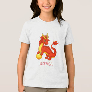 Rode Chinese Draak Aangepaste Naam Tri-Blend Shirt