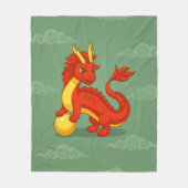 Rode Chinese Draak op Groen Fleece Deken (Voorkant)