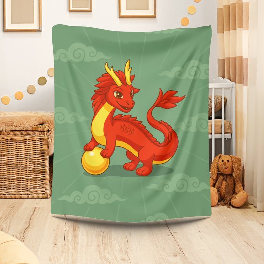 Rode Chinese Draak op Groen Fleece Deken