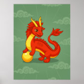 Rode Chinese Draak op Groen Poster (Voorkant)