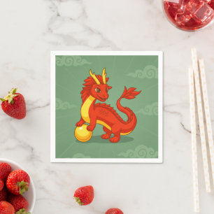 Rode Chinese Draak op Groen Servet