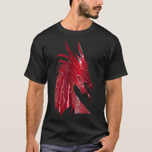 Rode Chinese Firedrake Head Dragon Print Art Draag T-shirt