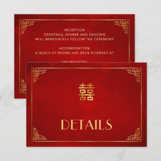Rode Chinese Huwelijksdetails Bijlagekaart Informatiekaartje