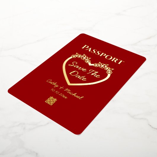 Rode Chinese trouwpas save the date Folie Uitnodiging (Gedraaid)