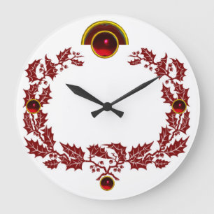 RODE CHRISTMAS MET HOLLY BERRIES EN RUBIES GROTE KLOK