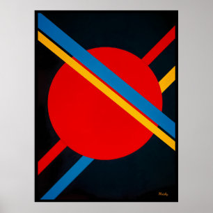 Rode Cirkel met Blauwe en Gele Diagonalen Bauhaus  Poster