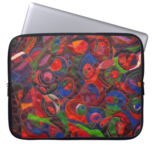 Rode cirkels laptop sleeve (Voorkant)