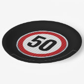 Rode cirkelvormige verkeersbord met aangepaste lee papieren bordje (Gekanteld)