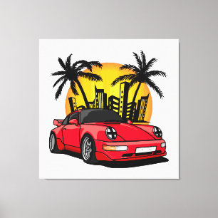 Rode Classic Carrera in City Sunset Canvas Afdruk