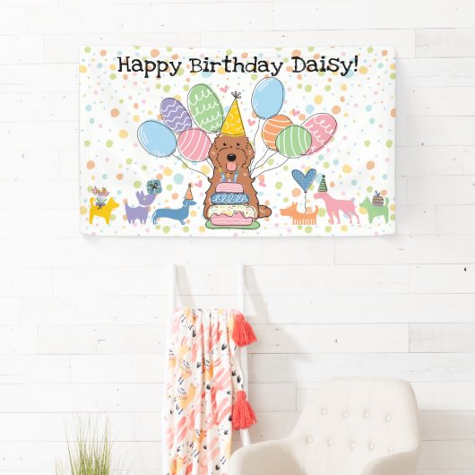 Rode Cockapoo Cavapoo Hond Verjaardagsfeestje Spandoek (Insitu)