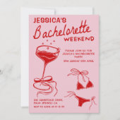 Rode Cocktail Bachelorette Weekend Reisschema Part Kaart (Voorkant)