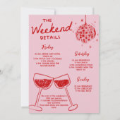 Rode Cocktail Bachelorette Weekend Reisschema Part Kaart (Achterkant)