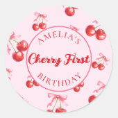 Rode Coquette Cherry Eerste Verjaardag Sticker (Voorkant)