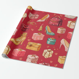 Rode Coquette Kerst Glam Patroon Cadeaupapier