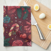 Rode Coquette Kerst Glam Patroon Theedoek (Quarter Fold)
