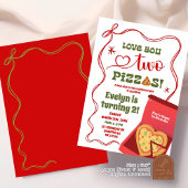 Rode Coquette Love You Two Pizzas 2e Verjaardagsme Kaart