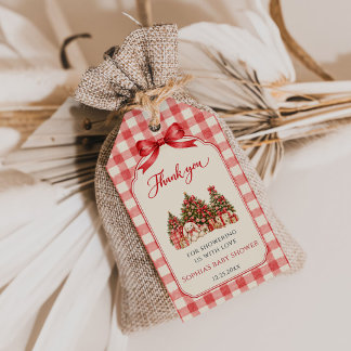 Rode Coquette Strik Kerstboom Feestje Cadeaulabel