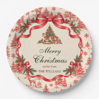 Rode Coquette Strik Script Kerstboom Feest Papieren Bordje