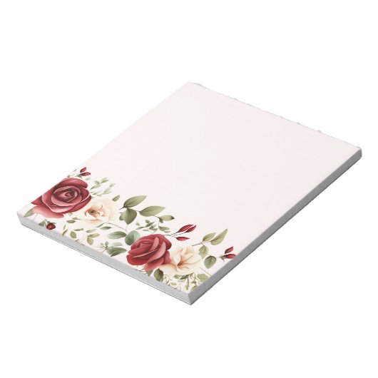 Rode Cream Rozen Blush Roze Bloemen Bruiloft Notitieblok (Gedraaid)