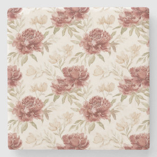 Rode Crème Bloemen Stenen Onderzetter