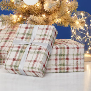 Rode Crème Groene Strepen Kerst Cadeaupapier