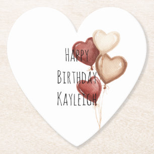 Rode Crème Hart Ballonnen Verjaardag Kartonnen Onderzetters