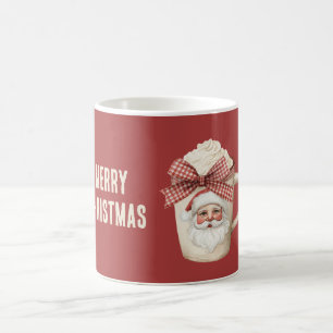 Rode Crème Kerstman Gezicht Rode Strik Drank Koffiemok