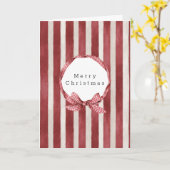 Rode Crème Strepen Boog Kerst Kaart (Gele Bloem)