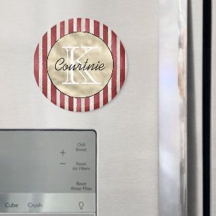 Rode Crème Strepen Gouden Monogram Magneet