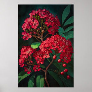 Rode Crepe Myrtle Bloemen Kunstprint Poster