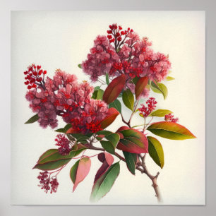 Rode Crêpe Myrtle Flowers Art Print Poster