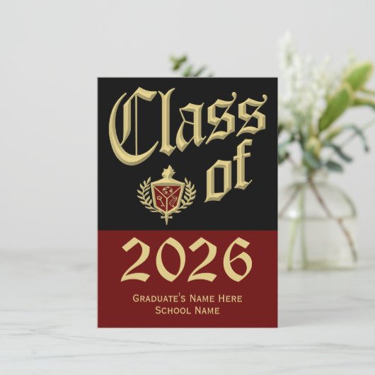 Rode Crest Afstudeer Uitnodigingen (Staand voorkant)