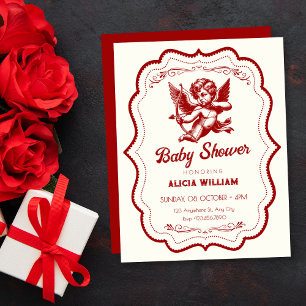 Rode cupido engel baby shower kaart