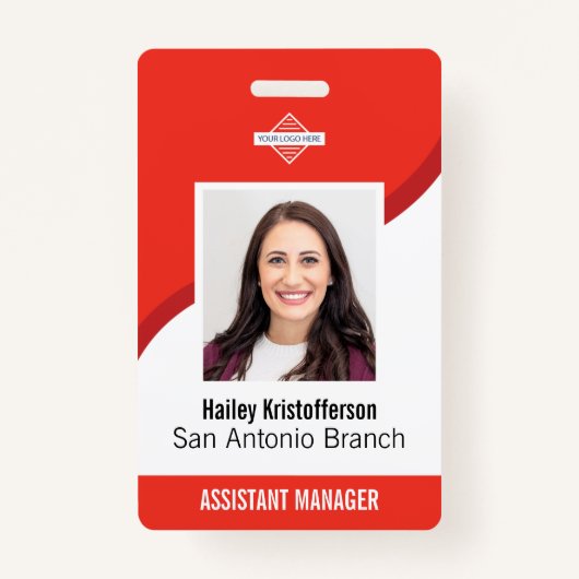 Rode Custom Employee Logo Foto ID Naam Badge (Voorkant)