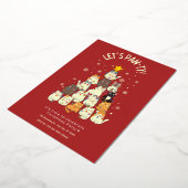 Rode Cute Kat Kerstmis Folie Uitnodiging (Gedraaid)